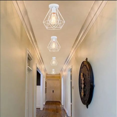 U-do 4pcs Plafonnier Retro en Cage Blanc Suspension Luminaire Industrielle en Cage E27 éclairage Plafonde Métal Designe Edison pour (1/4)