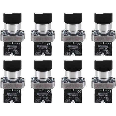 Lot de 8 sélecteurs rotatifs à 3 positions, 22 mm, à verrouillage, 2 NO, ZB2-BE101C, noir (1/5)
