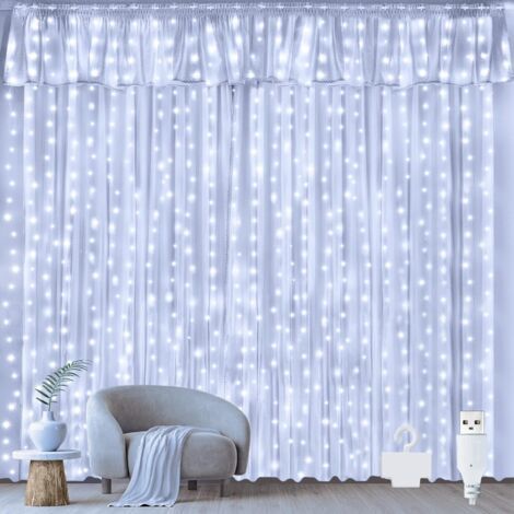 Rideau Lumineux Noel 3m x 3m, 300 LED Guirlande Lumineuse Rideau Blanc Froid USB Guirlande Lumineuse Imperméable pour Chambre Noël Mariage Anniversaire Fenêtre (1/5)