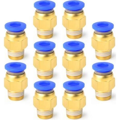 10 Pcs 10mm Tube OD x 1/4 BSP Mâle Droit Push To Connect Pneumatique Raccords (PC10-02) (1/4)