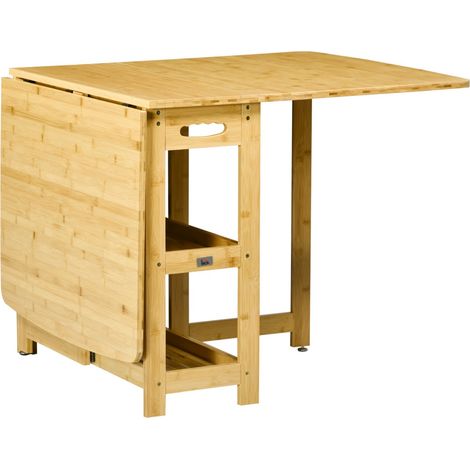 Table à manger extensible et pliante en bambou (149x80x73.5cm) - Bois naturel, rangement intégré, pieds réglables - Cuisine/salon (1/5)