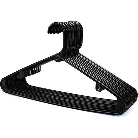 Appendini in plastica nera - Confezione da 20, robusti appendiabiti per cappotti, armadi e guardaroba, appendiabiti resistenti con barra per pantaloni e clip, salvaspazio, larghezza 40 cm (1/5)