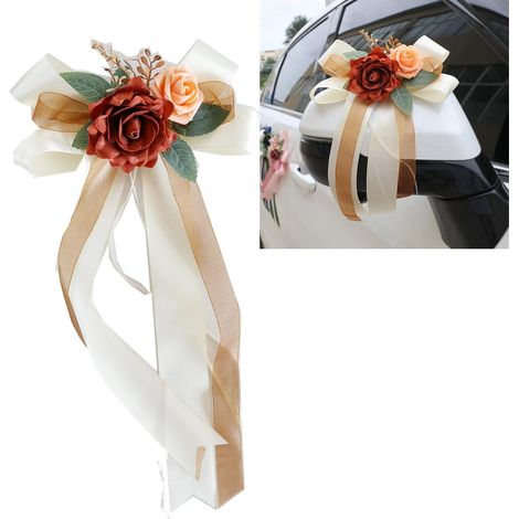4 pièces Décoration voiture, Fleur soie, Rose simulation, Ventouse fixation, Mariage fête