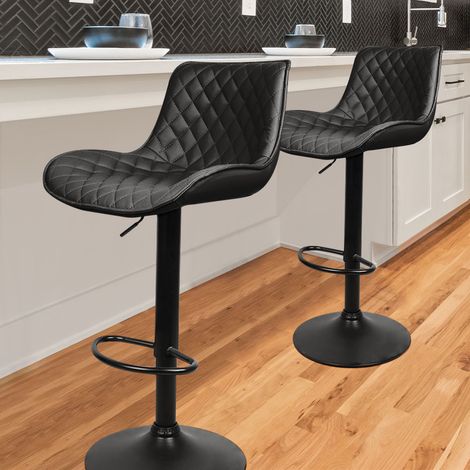 Hofuton Tabouret de Bar Lot de 2, Chaise de Bar Pivotants avec Dossier, Tabourets de Bar Réglable en Cuir PU, Chaise Haute Bar Moderne, Noir (1/5)