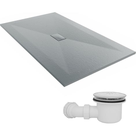 NRG 1700 x 1000mm SMC Anthracite Rectangle Slate Effect Bathroom Shower Tray & Fluidmaster Fast Flow Waste Trap (1/5)