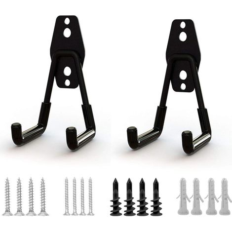 2 noir Crochets de Garage,Crochet de Rangement Acier Garage de Stockage Utilitaire Crochets Porte Outils de Jardin Mural,Avec Revêtement Antidérapant pour L'organisation D'outils Lourds (1/5)