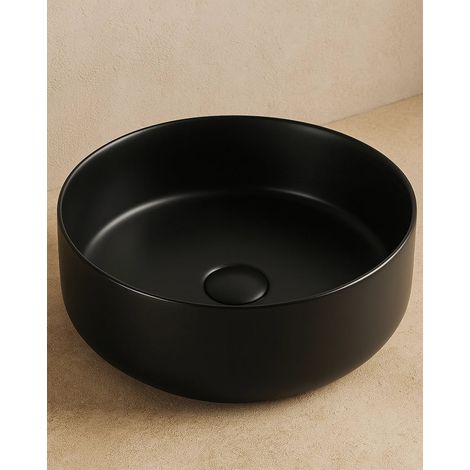 Lavabo 35,5 cm Roma tondo da appoggio nero opaco (1/3)