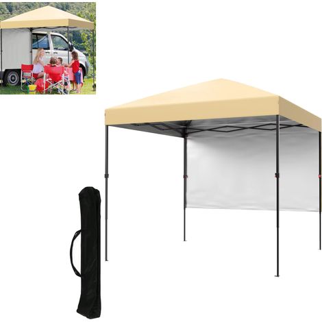 Tente de jardin avec parois latérales, protection UV, tente de camping, stand de marché, idéale pour plages et bords de piscine (2,2x2,2 m, beige)