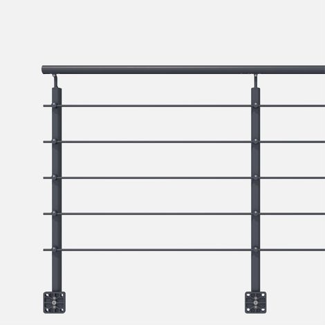 Kordo – Kit garde-corps prêt-à-poser 2m en aluminium gris anthracite – Fixation latérale – Pour intérieur et extérieur – Dimensions poteau 52x102x1136mm