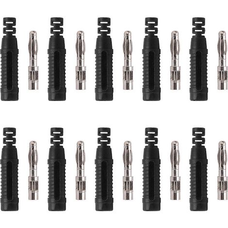 10 Stück Metall-Bananenstecker, rotkupferfarben, 4 mm, männlich, mit Gehäuse für Testgeräte, schwarz