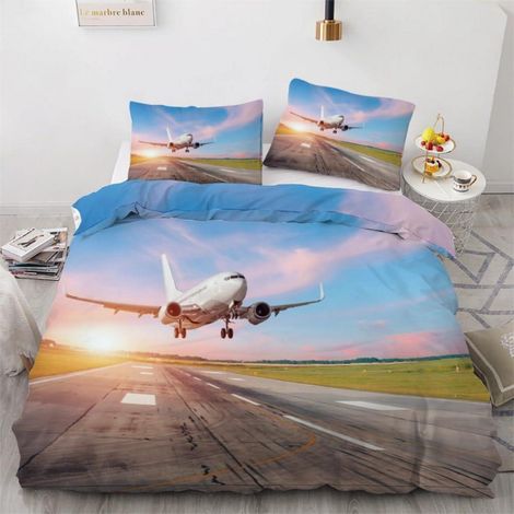 Bettwäsche-Set 200x200 cm 3-teilig Flugzeug 3D Mikrofaser mit Reißverschluss