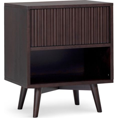 Teamson Home Tremolo Bedside Table with Drawer, Open Shelf and Contemporary Bedroom Storage Furniture, Black Finish (1/5)