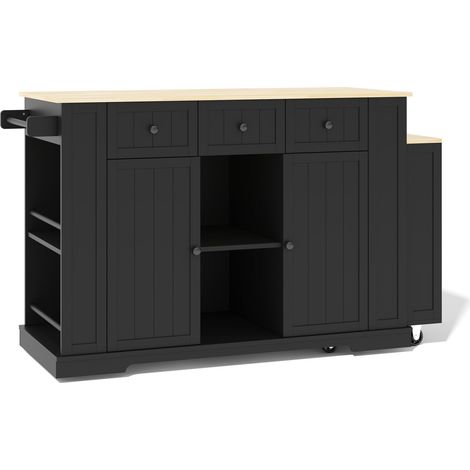 Desserte cuisine mobile extensible 138 cm noir naturel 7 roues étagères réglables rangement table bar escamotable (1/5)
