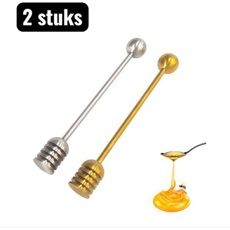 2 piezas, Cuchara para miel de acero inoxidable 304 con pomo redondo, Varilla larga y recta para remover la miel, remover y esparcir, Plata y oro (1/5)