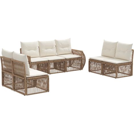 Gartensofa-set 7 pcs Beige und Cremeweiß Poly-Rattan vidaXL