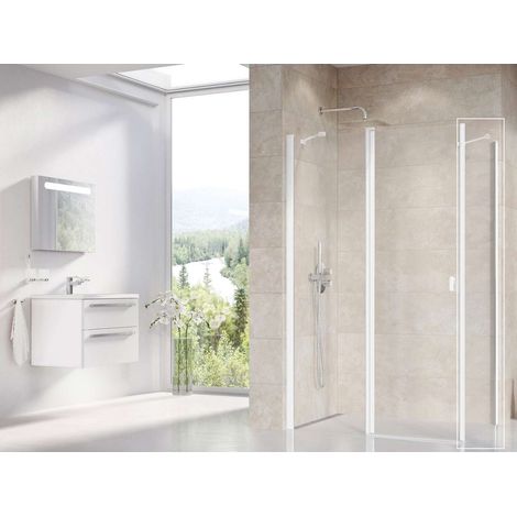 Ravak Chrome - Mampara de ducha CPS-80, 80x195 cm, cristal blanco mate/transparente 9QV40E00Z1 (1/5)