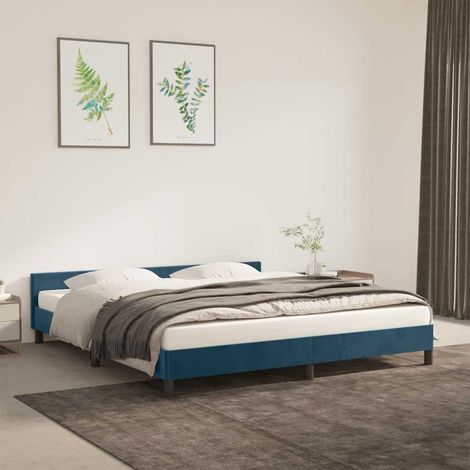 Cadre de lit sans matelas bleu foncé 160x200 cm velours (1/5)