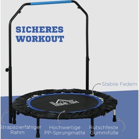 Trampolino fitness pieghevole con maniglia regolabile, Ø102 x 123 cm, 100 kg, nero e blu OKMYHOME (1/5)
