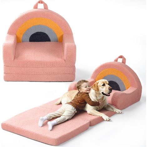 Sofá cama 2‑en‑1 plegable para niños, sillón de juego con diseño de oso, 120×50×41 cm, carga máxima 45 kg (1/5)