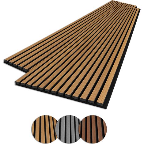 Jiubiaz Pannello acustico da parete listelli legno 240x60 cm, rovere, pieghevole, feltro MDF, rivestimento UV, set 2 pezzi, fonoassorbente (1/5)