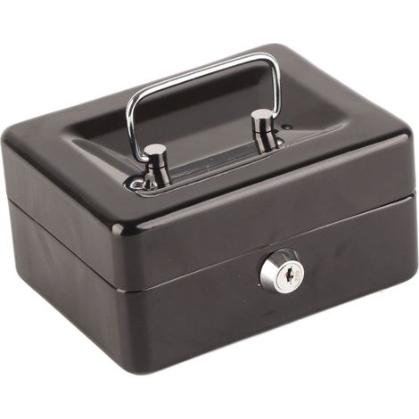Coffre-fort métallique 6 compartiments, boîte à argent haute sécurité avec plateau et serrure à clé pour maison, entreprise, noir (1/5)