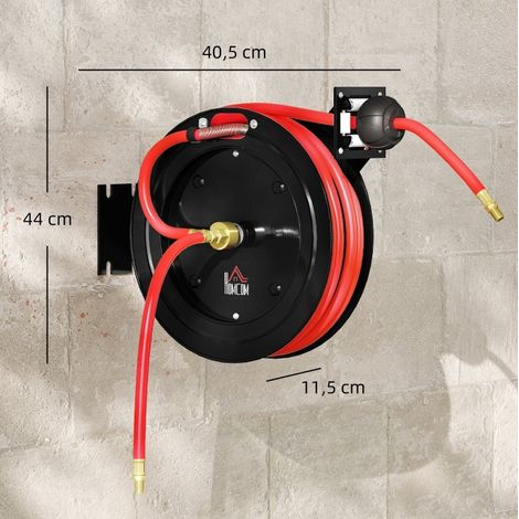 Avvolgitubo a parete 40,5x11,5x44 cm in metallo rosso/nero, riavvolgimento automatico – MEUBLIV (1/5)