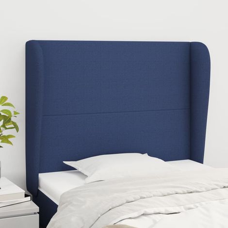 Tête de lit avec oreilles pour lit simple, Cadre de lit, Tableau décoratif de chevet Bleu 83x23x118/128 cm Tissu SDG49703 (1/5)
