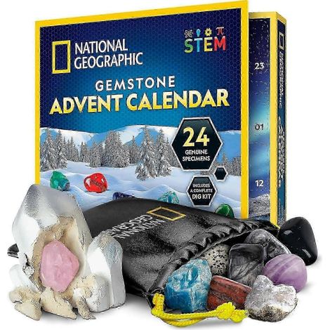 Calendrier de l'Avent National Geographic Pierres Précieuses - Compte à rebours de Noël 2026 pour les enfants, 24 pierres précieuses à découvrir chaque jour, Collection complète de roches (1/5)