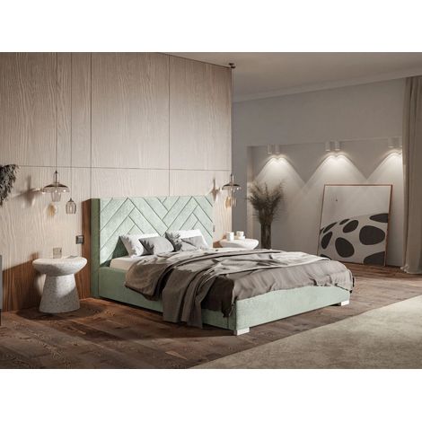 Lit rembourré avec rangement 120x200 velours vert Toreto (1/5)