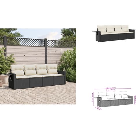 4-tlg. Garten-Sofagarnitur mit Kissen Schwarz Poly Rattan - Gartenmöbel - Outdoor Möbel - Rattan Gartenmöbel - Lounge Set - Sofasitzgruppe (1/3)