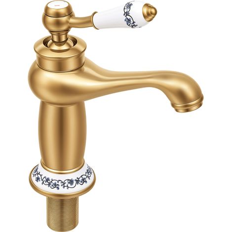 Robinet Salle de Bain Lavabo Doré, Mitigeur Lavabo Retro, Poignée en Céramique, Robinet Lavabo Monocommande, Eau Chaude et Froide, Culot G3/8 (1/5)