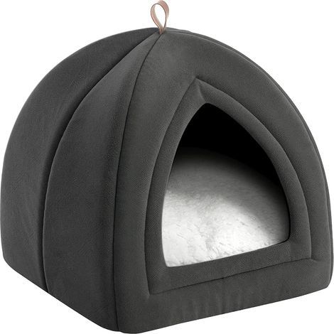 Bedsure Lits pour chat d'intérieur – Lit pour chat avec oreiller rembourré amovible et lavable, lit pour chaton, cabane pour chat, lit pour petit chien, gris foncé, 38,1 cm (1/5)
