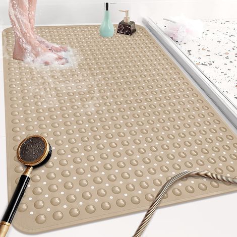 Grand tapis de douche antidérapant 80 x 120 cm : tapis de douche en TPE souple avec trous de drainage et ventouses – Tapis antidérapant de douche lavable en machine antibactérien et résistant (1/5)