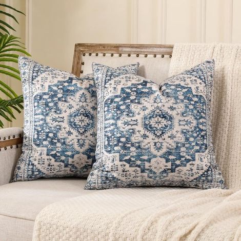 Juego de 2 cojines decorativos modernos de estilo bohemio para sofá，con estampado de mandala bohemio y cremallera oculta，el dormitorio o el coche (1/5)