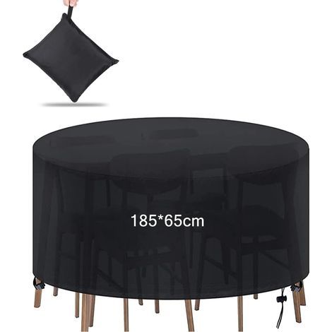 Schutzhülle für runden Gartentisch, wasserdicht, winddicht, UV-beständig, Oxford-Gewebe, für runde Tische mit 4-6 Sitzplätzen, 185 x 65 cm (1/5)