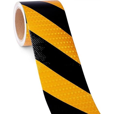 Yellow and black warning tape 10 cm x 2500 cm, 1 roll of reflective twill safety tape, self-adhesive, warning tape (1/5)