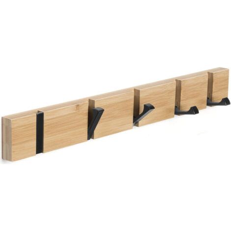 Pair Porte-manteau mural en bois avec 5 crochets – Design naturel pour entrée ou chambre (1/5)