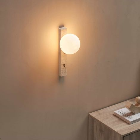 Applique en marbre travertin avec verre blanc et interrupteur - Lira (1/5)