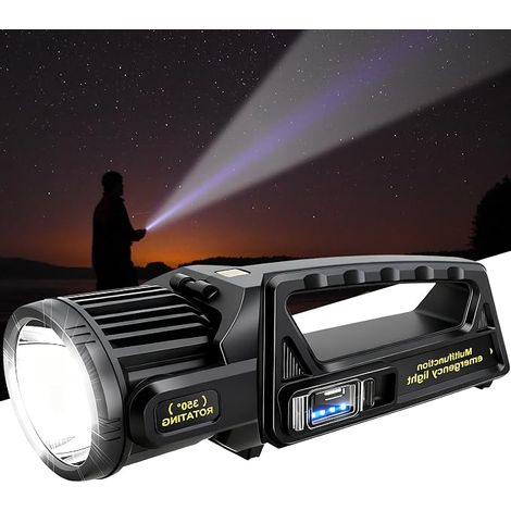 LETOUR Faro LED ricaricabile, 450.000 lumen con testa girevole a 350°, 9 modalità, super luminoso, impermeabile IPX7, torcia solare per emergenze (1/5)
