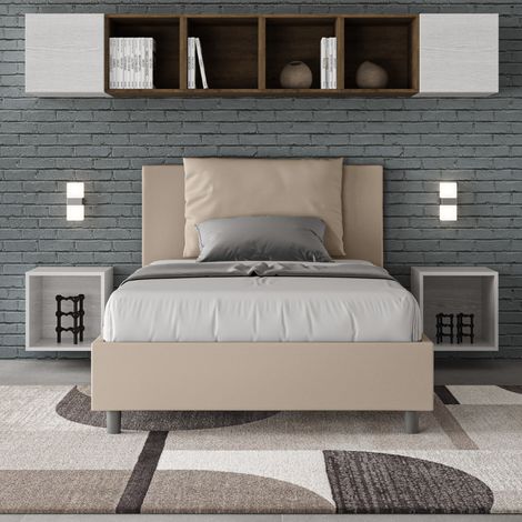 Letto francese contenitore 120x190 cuscino testata imbottito Antea P - Beige (1/4)