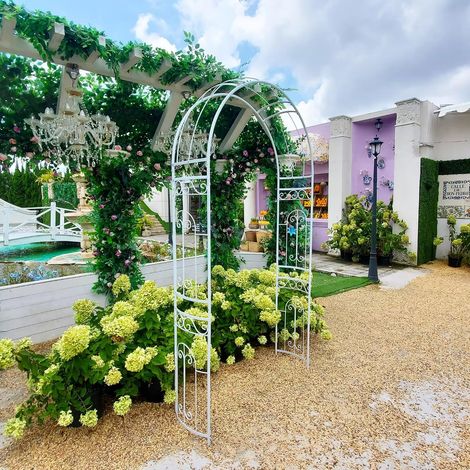 White Wedding Arch 242 x 114 x 35.5 cm for Garden - Elegant Curved Metal Arch for Climbing Plants, Roses, Vines, Lawn, Garden, Patio, Outdoor Ceremony (1/5)