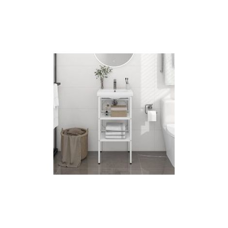 Cadre de lavabo de salle de bain Blanc 40x38x83 Fer