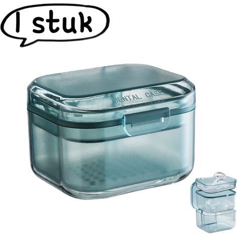 1 article - Boîte de rangement pour brackets - Boîte de nettoyage pour prothèses dentaires, support invisible - Boîte de rangement portable, compartimentée et drainante - Bleue (1/5)