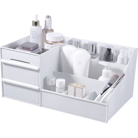 Organisateur de maquillage de bureau tiroirs, produits de beauté coffre de rangement organisateur de bureau bureau papeterie boîte de rangement organisateur de maquillage (blanc) (1/5)