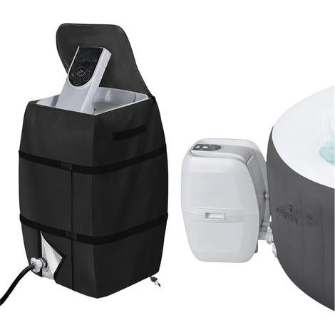 Housse de pompe de chauffage spa imperméable 420D Oxford protection contre la poussière pour l'extérieur résistant aux UV avec sangles réglables 38 x 43 x 54 cm (noir) (1/5)