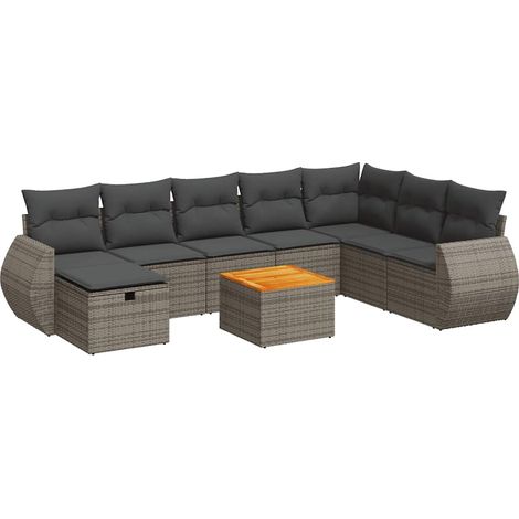 vidaXL Set Divano da Giardino 9 pz con Cuscini Grigio in Polyrattan (1/5)