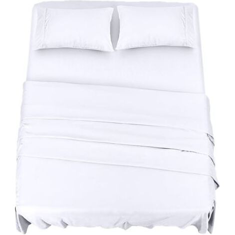 Polyester Microfibre Parure de lit (4 pièces, Blanc) - 1 Drap Housse 150x200cm, 1 Drap Plat 266x259cm et 2 Taies d'oreiller 50x75cm (1/5)