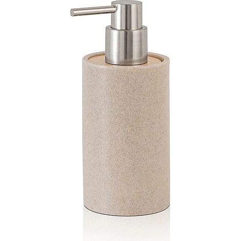 Dispenser per sapone liquido Sahara, in resina beige con particolari in bambù (1/5)