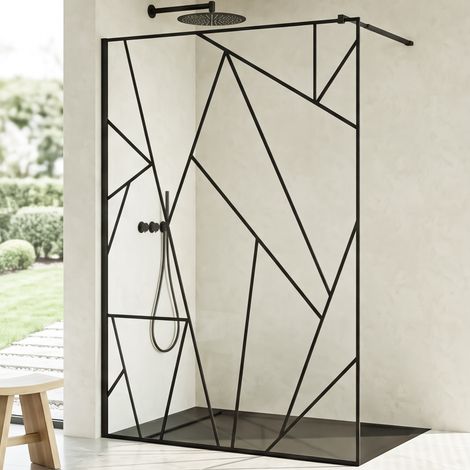 Mai & Mai Paroi de Douche Géométrique Noir Pare-douche avec Stabilisateur Rectangulaire Verre Nano 8mm Montage Réversible 120×200cm BR1GM (1/5)