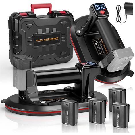 Akku Vakuum Saugheber, 240mm Akku Glassauger mit Tragkraft Max.260KG, 4x 3000mAh Akkus, LCD-Display, Elektrischer Vakuumheber Akku Saugheber für Fliesen, Glas, Marmor, 2er Set